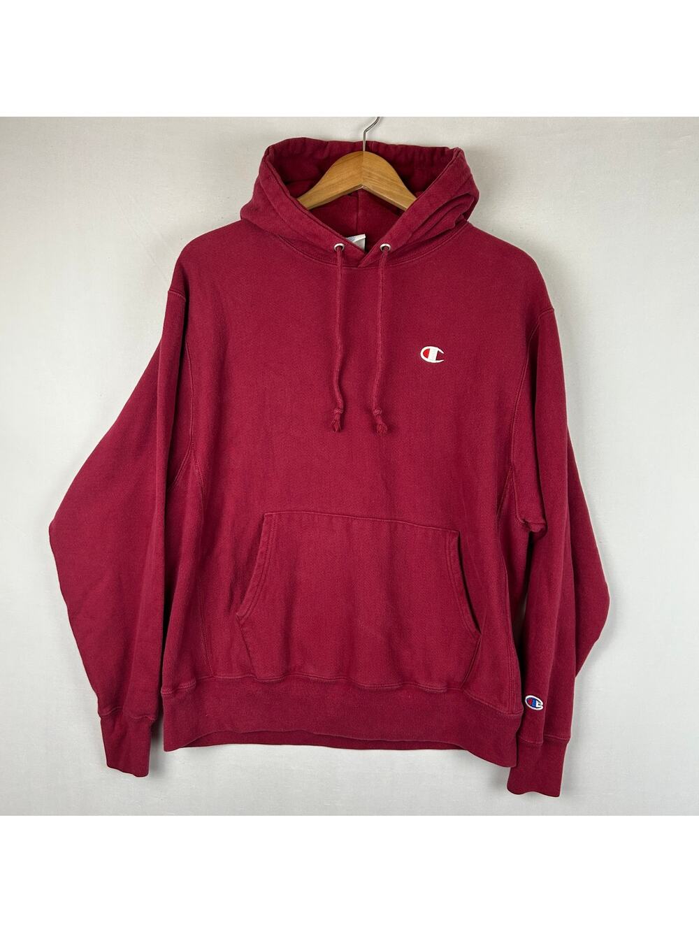 Champion Red Reverse Weave Hoodie Sweatshirt Men's Size L